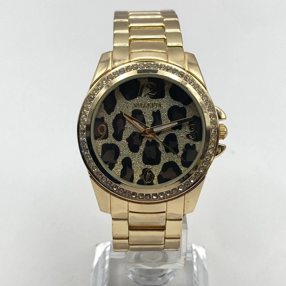 Valletta Women's Watch 35mm Leopard Print Gold Tone Crystals New Battery 7.5